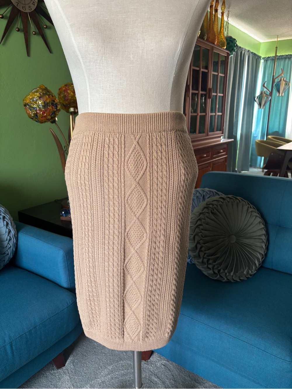 Cable Knit Beige Pencil Skirt - Unbranded